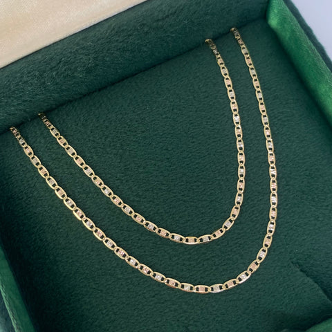 Cadena ● Escalera Plana Diamantada Tres oros 18k 2 Gr / 1,5 mm / 50 Cm *