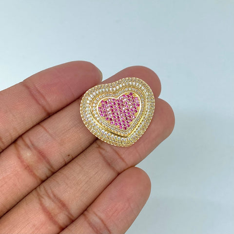 Dije Corazon Circones Blancos Fucsias Oro amarillo 7,75 Gr / 2,5 Cm *