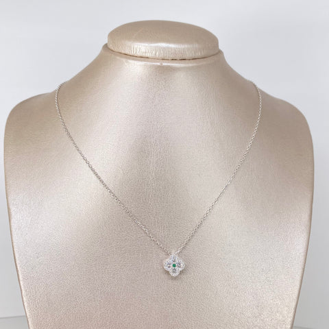 Set Cadena Aro Seguido  + Dije 10Pts Topos 1.8Pts Trebol Esmeraldas Circones  Plata 925 6 Gr / 1,3 mm / 45 Cm *