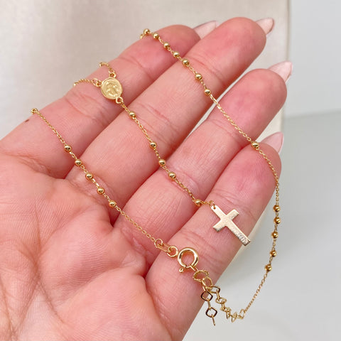 Rosario ● Virgen Milagrosa Bolas Lisas 2mm Oro amarillo 18k +3 / 4,1 Gr / 50 Cm *