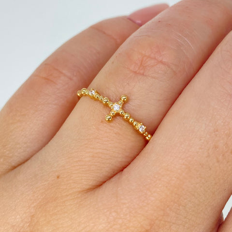 Anillo Circones Blancos Oro amarillo / Talla 6 1/2 / 1,16 Gr †