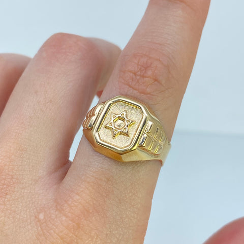Anillo Sello Estrella De David Oro amarillo 18k / Talla 10 1/4 / 4,15 Gr †