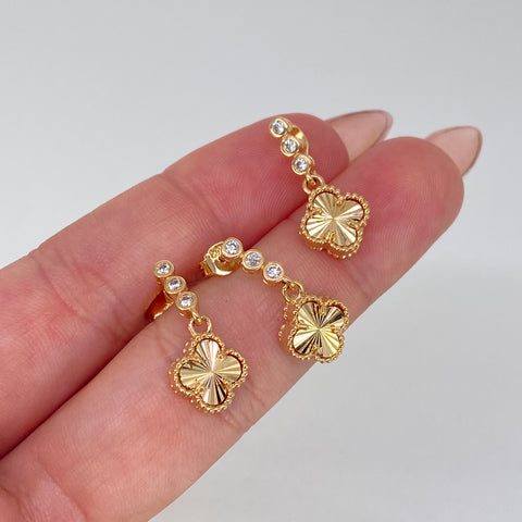 Dije Trebol Circones Blancos + Topos Oro amarillo 4,35 Gr / 9 mm / 2 Cm