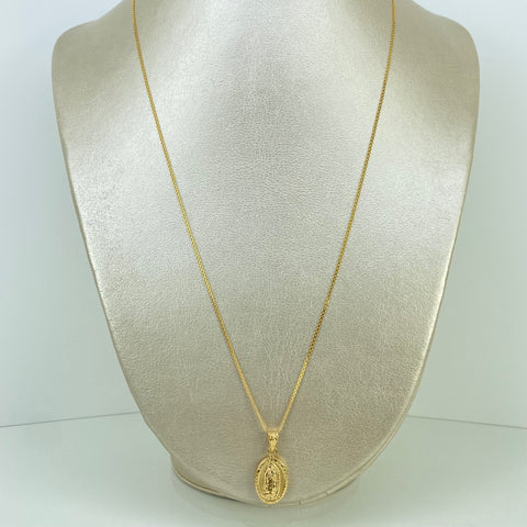 Set Cadena ● Mini China + Dije Virgen Guadalupe Oro amarillo 18k 3,36 Gr / 1,2 mm / 50 Cm *