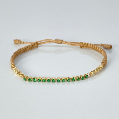Pulsera tejida Herraje Circones Verdes / BD 10uni 3mm / Hilo Beige  Oro amarillo 1,24 Gr