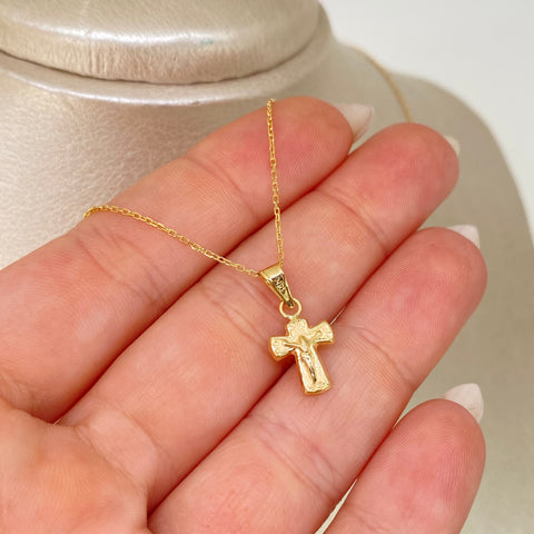 Set Cadena ● Aro Seguido + Dije Cruz Mini Cristo Oro amarillo 18k 1,5 Gr / 1 mm / 45 Cm *
