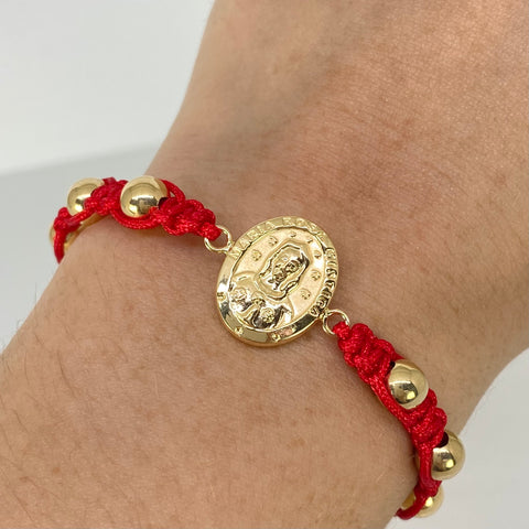 Pulsera tejida Herraje Rosa Mistica / BL 6mm 6uni / Hilo Rojo Oro amarillo 18k 2,35 Gr *
