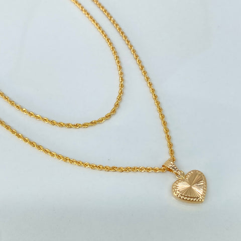 Set Cadena Lazo + Dije Corazon Diamantado Oro amarillo 18k 2,2 Gr / 1,6 mm / 45 Cm †