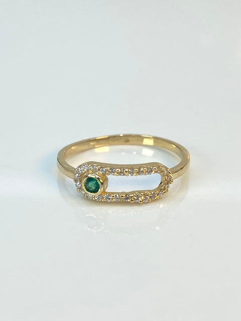 Anillo Circones Blancos Y Verdes Oro amarillo 18k / Talla 5 / 1,25 Gr *