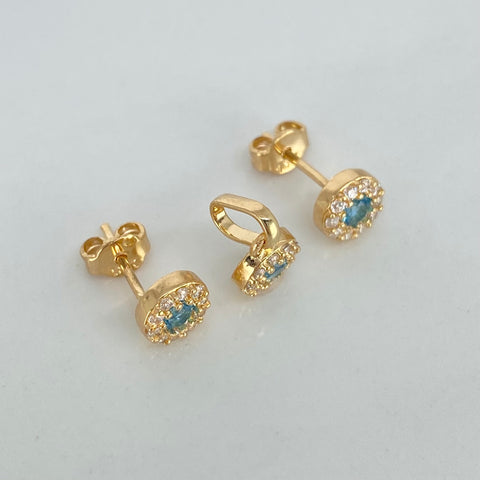 Dije Circulo + Topos Circones Blancos Celeste Oro amarillo 18k 2 Gr / 6,2 mm / 1,3 Cm *