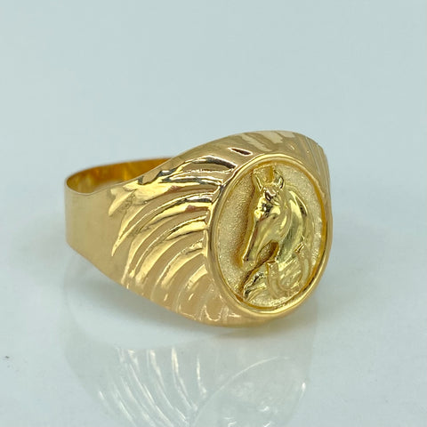 Anillo Sello Caballo Oro amarillo 18k / Talla 11 3/4 / 3,7 Gr *