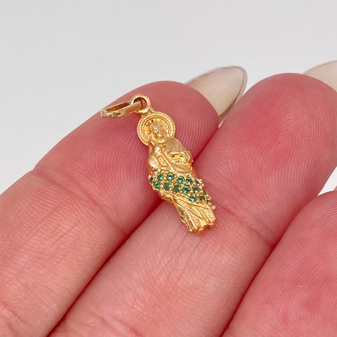 Dije San Judas Tadeo Circones Blancos Verdes Oro amarillo 18k 1,2 Gr / 2,5 Cm  *