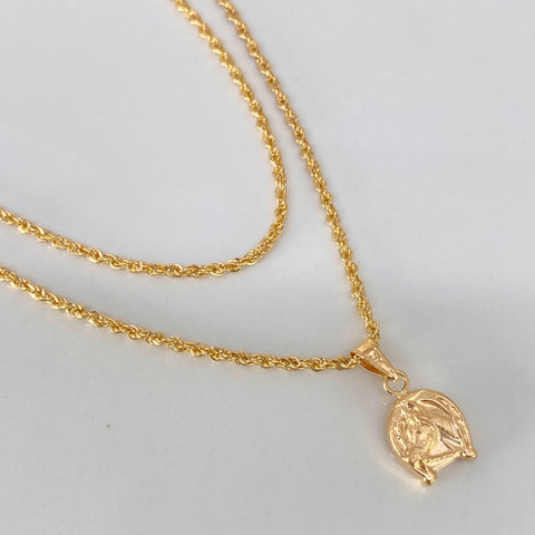 Set Cadena ● Lazo + Dije Herradura Caballo Oro amarillo 18k 1,9 Gr / 1,7 mm / 45 Cm *