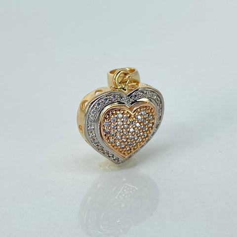 Dije Corazon Circones Blancos Oro amarillo 18k 3,02 Gr / 2,3 Cm *