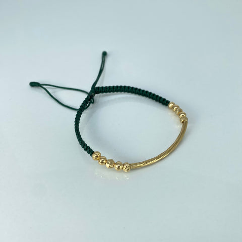Pulsera tejida Herraje Entochado / BD 6uni 4mm / BL 4uni 4mm / Hilo Verde Oro amarillo 1,11 Gr *