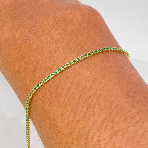 Pulso ● Mini Tennis Circones Verdes Oro amarillo 18k +4 / 1,55 Gr / 1,5 mm / 18,8 Cm *