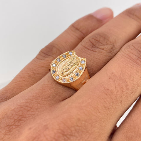 Anillo Virgen Guadalupe Circones Blancos Oro amarillo / Talla 10 / 8,41 Gr *