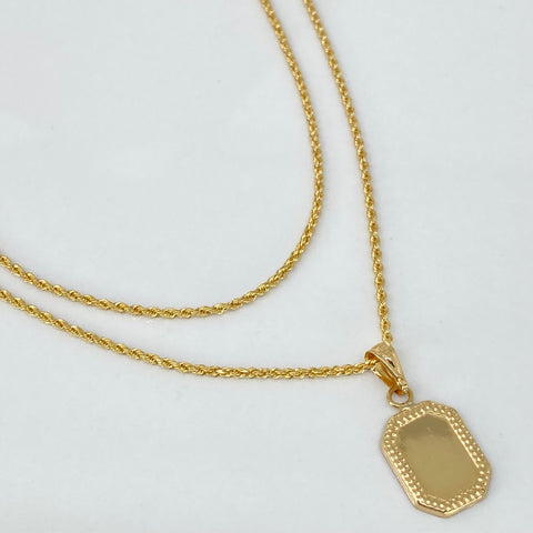 Set Cadena ● Lazo + Dije Placa Rectangular Oro amarillo 18k 1,95 Gr / 1,5 mm / 45 Cm *