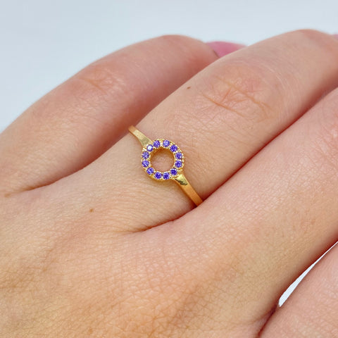 Anillo Circulo Circones Lilas Oro amarillo 18k / Talla 6 / 1,13 Gr *