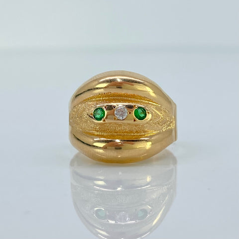 Anillo Circones Centrales Verdes Y Blancos Oro amarillo 18k / Talla 8 / 2,96 Gr