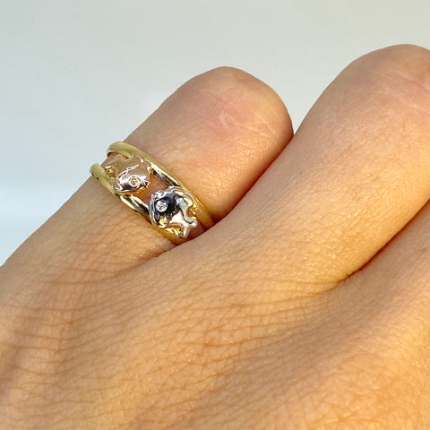 Anillo Niña Peces Doble Linea Tres oros 18k / Talla 5 1/4 / 1,16 Gr *