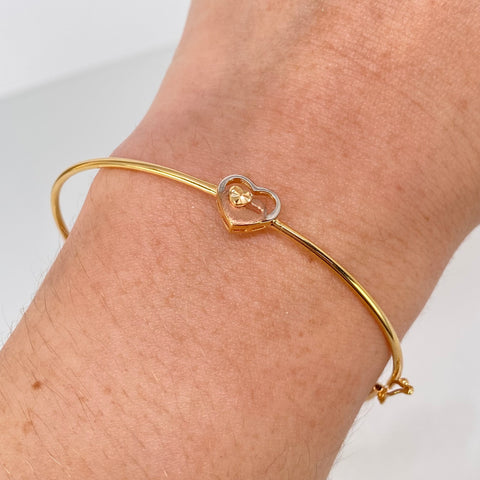 Pulso ● Aro Corazon Articulable Diamantado Tres oros 18k +3 / 3,05 Gr / 1,5 mm / 18 Cm