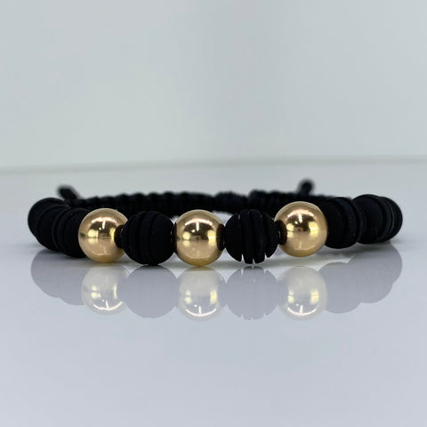 Pulsera tejida Bolas Lisas 8 mm Hilo Negro Oro amarillo 18k 0,93 Gr *