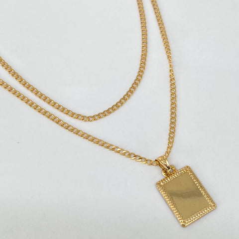 Set Cadena ● Cubana + Dije Rectangular Oro amarillo 18k 2,4 Gr / 2 mm / 45 Cm