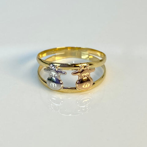 Anillo Vacas Doble Línea Tres oros 18k / Talla 4 3/4 / 1,06 Gr *