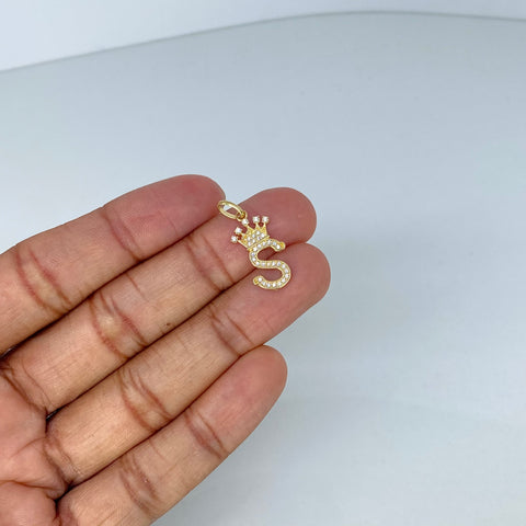 Dije Letra S Corona Circones Blancos Oro amarillo 1,8 Gr / 2,5 Cm *