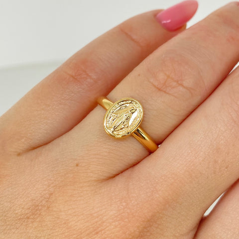 Anillo Virgen Milagrosa Oro amarillo 18k / Talla 6 3/4 / 1,1 Gr *