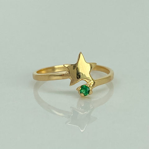 Anillo Estrella Circon Verde Oro amarillo 18k / Talla 6 1/2 / 1,55 Gr
