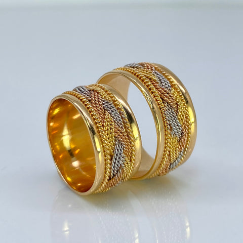 Anillo Argollas Trenzadas Entorchadas POR FABRICACIÓN Tres oros 18k / Talla 7 / 20 Gr *