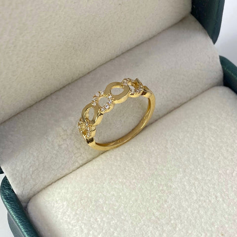 Anillo Cubano Circones Blancos Oro amarillo 18k / Talla 7 / 2,10 Gr