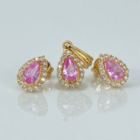 Dije + Topos Lagrima Circones Blancos Rosas Oro amarillo 18k 1,8 Gr / 6 mm / 1,5 Cm