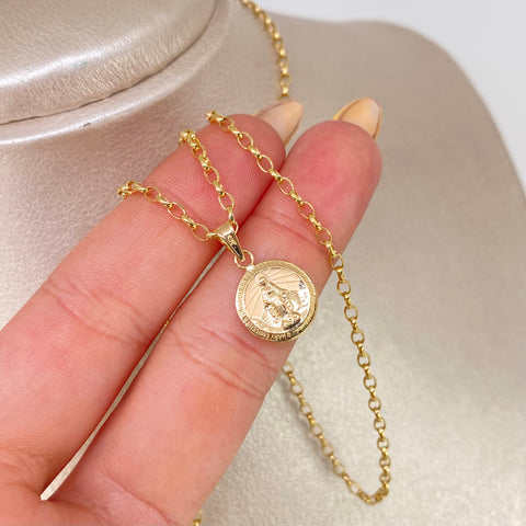 Set Cadena ● Rolon + Dije Virgen Milagrosa Oro amarillo 18k 3,05 Gr / 2,2 mm / 60 Cm