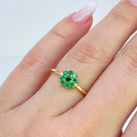 Anillo Solitario Flor 40 Pts De Esmeralda Oro amarillo 18k / Talla 8 / 1,38 Gr *