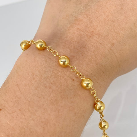 Pulso Bolas Lisas  Oro amarillo 18k 4,40 Gr / 6 mm / 20,2 Cm †