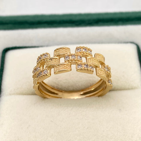 Anillo Ajedrez Circones Blancos / Diamantado Oro amarillo 18k / Talla 7 / 3,98 Gr *