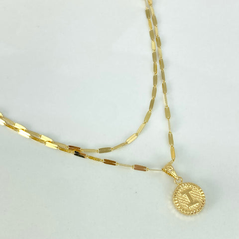 Set Cadena ● Flor Espejo + Dije Letra I Oro amarillo 18k 2,1 Gr / 1,7 mm / 45 Cm †