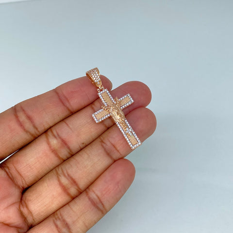 Dije Cruz Virgen Guadalupe Circones Blancos Oro blanco y Oro rosa 6,43 Gr / 4,6 Cm †
