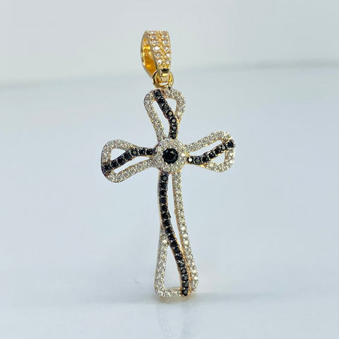Dije Cruz Circones Blancos Y Negros Oro amarillo 18k 3,84 Gr / 4,5 Cm  *