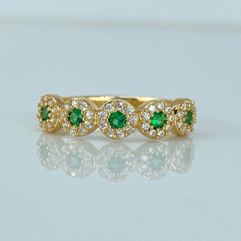 Anillo Circulos Blancos Verdes Oro amarillo 18k / Talla 7 / 2,27 Gr *