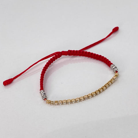 Pulsera tejida Herraje Circones Blancos / BD 6uni 4mm / Hilo Rojo Oro amarillo y Oro rosa 1,73 Gr