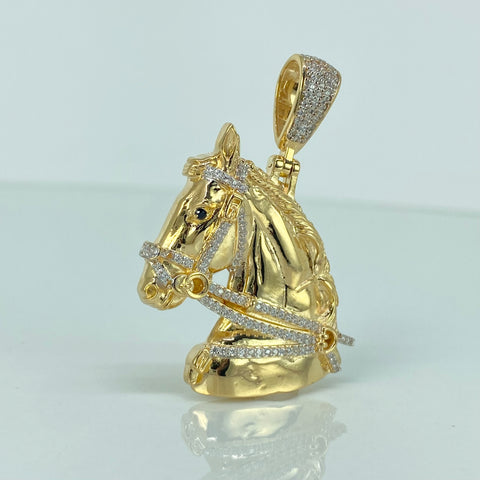 Dije Caballo Circones Blancos Negros Oro amarillo y Oro blanco 18k 13,65 Gr / 4,6 Cm  †