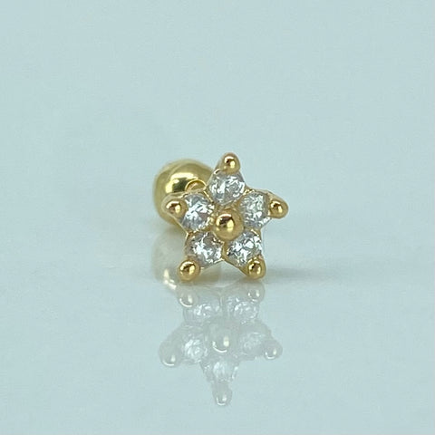 Piercing Flor Circones Blancos / Oro Amarillo 18k (Joya) / 0,41gr / 1.1cm / (Oreja) †