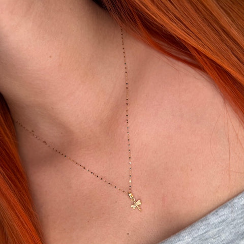 Set Cadena  Crispeta + Dije Libelula Oro amarillo 18k 0,7 Gr / 1 mm / 50 Cm *