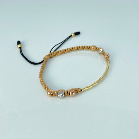 Pulsera tejida Herraje Entorchado / BD 4uni 5/4mm / BL 4uni 5mm / Hilo Beige Tres oros 1,14 Gr *