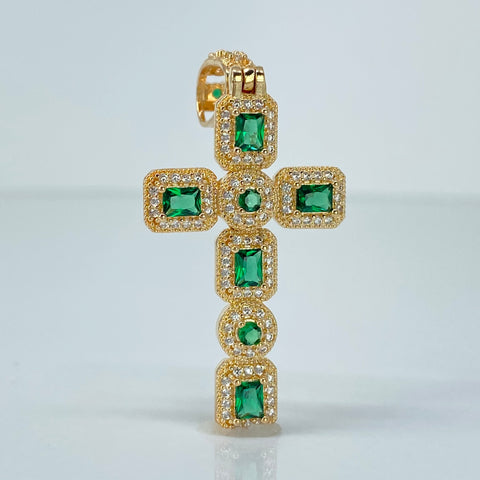 Dije Cruz Cuadros Circones Verdes Oro amarillo 18k 6,20 Gr / 5 Cm