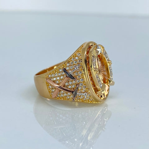 Anillo Herradura Circones Blancos Tres oros / Talla 10 1/4 / 13 Gr *